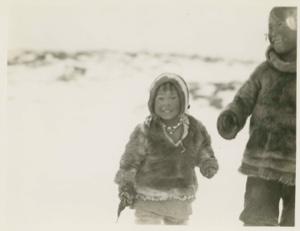 Image of Tarkto and Ne-pee-sha; The Eskimo [Inuit] kiddies followed us everywhere.